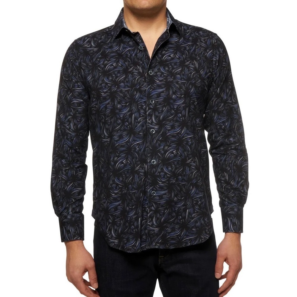 Robert Graham Classic Fit Long Sleeve Button Down Shirt Black Blue‎ Floral Sz L